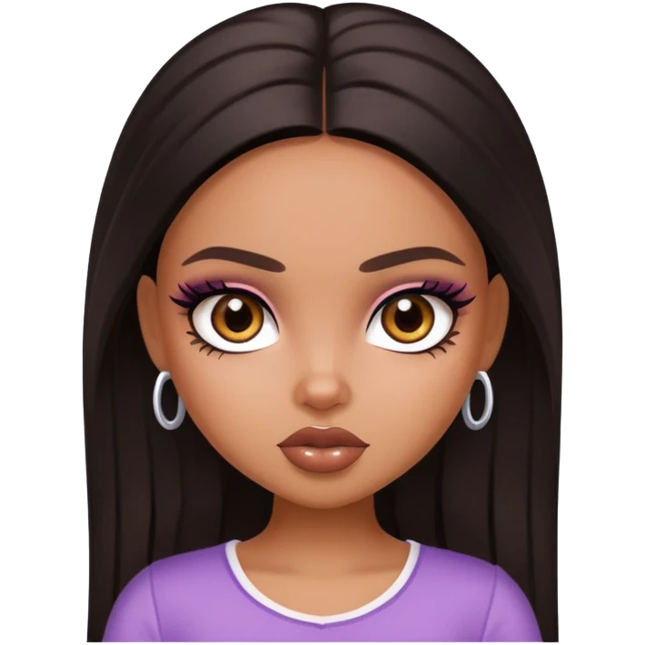 straight dark hair, dark brown eyes, pretty bratz baddie emoji