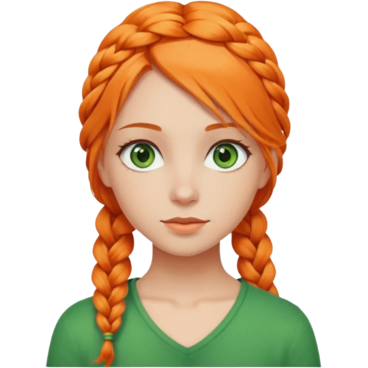 girl orange braid hair, green hair emoji