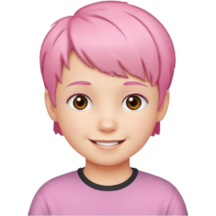 Cute kid with short pink hair and smile emoji
