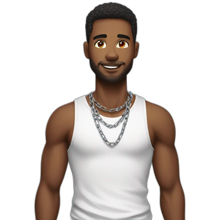guy wearing tanktop and metal chain around neck emoji