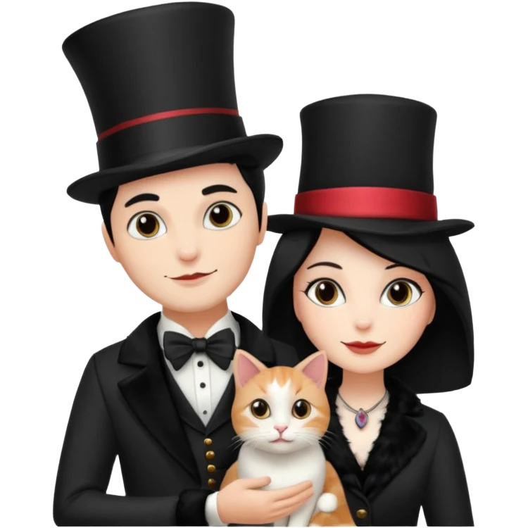 magician couple and their pet cat emoji
