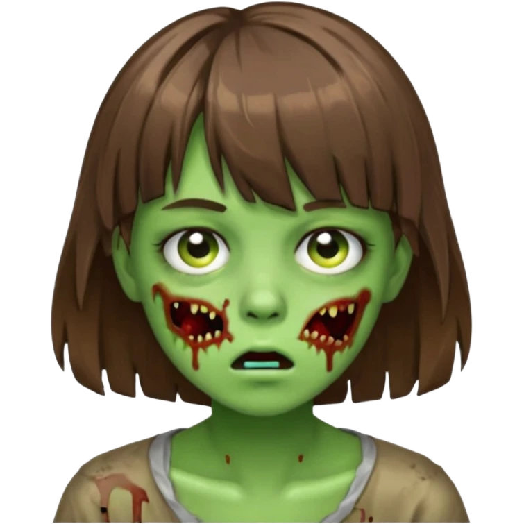 zombie slime youthful face, messy brown hair in fringe haircut, closed mouth, without wrinkles emoji