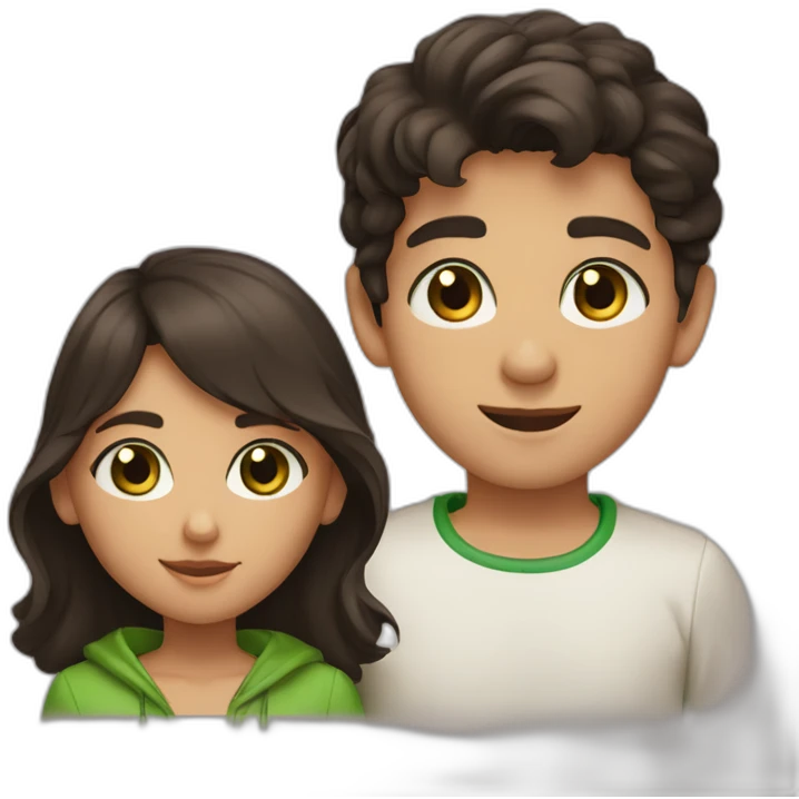 A couple of one boy with dark short hair and brown eyes and a Moroccan girl with brown hair and green eyes emoji