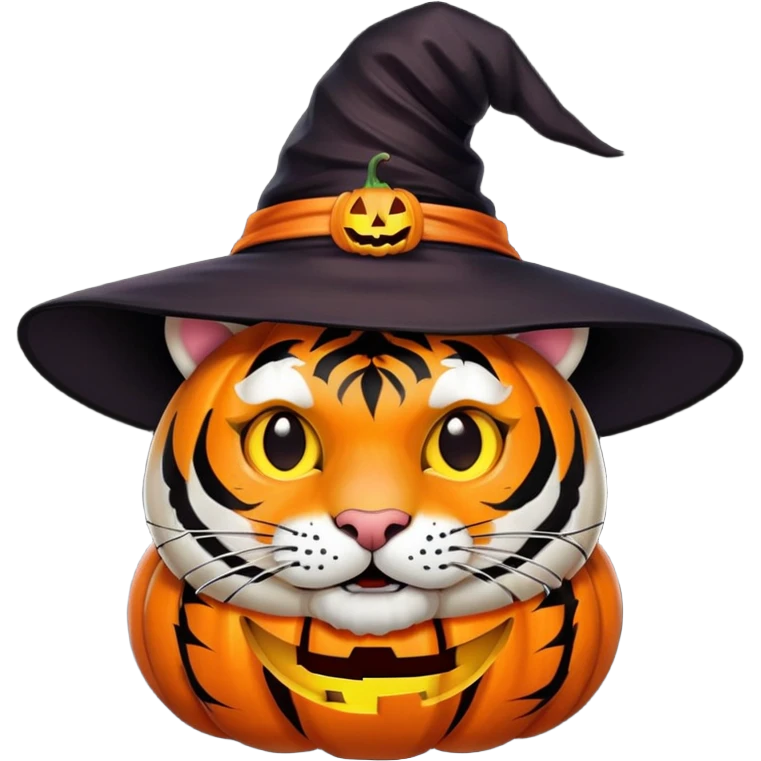 tiger face in Halloween costume with pumpkin and witch hat for Twitch emote emoji