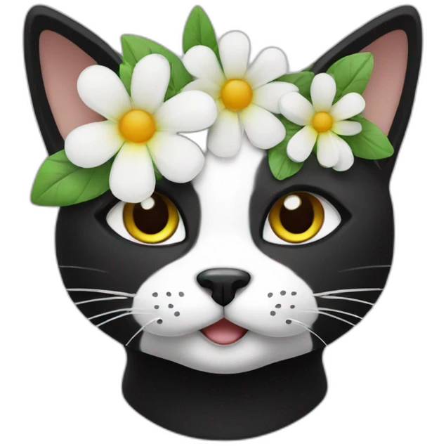 black and white cat head with flowers emoji