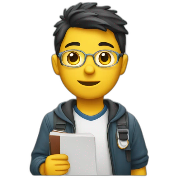 Estudiante despeinado saludando emoji