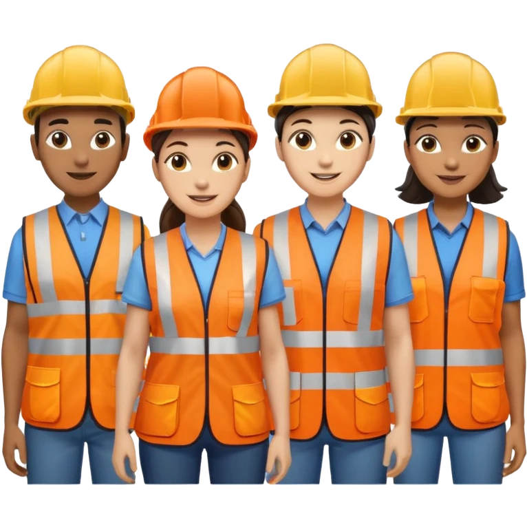 group of railway engineers mixed races and genders behind a table emoji