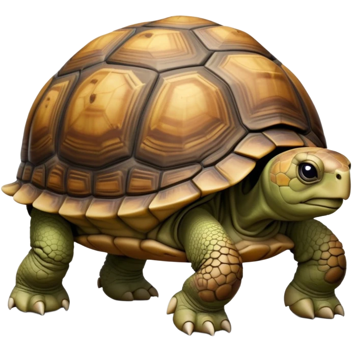 cinematic-tortoise-realistic-full-body-walking-emoji,-sturdy-domed-shell-in-rich-earthy-tones,-thick-scaled-legs-moving-slowly-but-deliberately,-wrinkled-wise-face-peering-ahead-with-calm-determination,-large cute eyes-reflecting-centuries of wisdom emoji