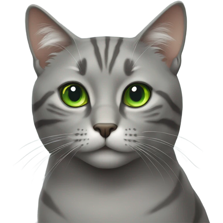 Realistic Gray cat face with some striping and green eyes emoji