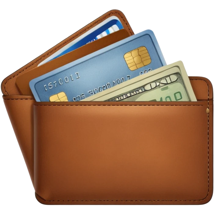 portefeuille marron avec quelques billets et carte bancaire emoji