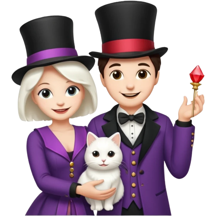 magician couple and their pet cat emoji