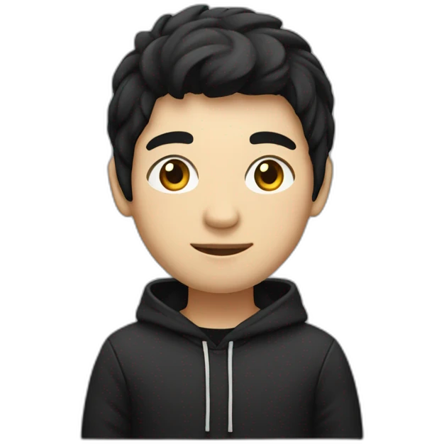 developer in black hoodie ,white skin, black hair and computer emoji