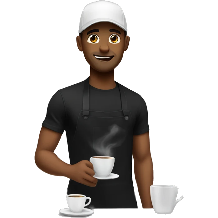 barista making coffee in black apron and black t-shirt in cap emoji