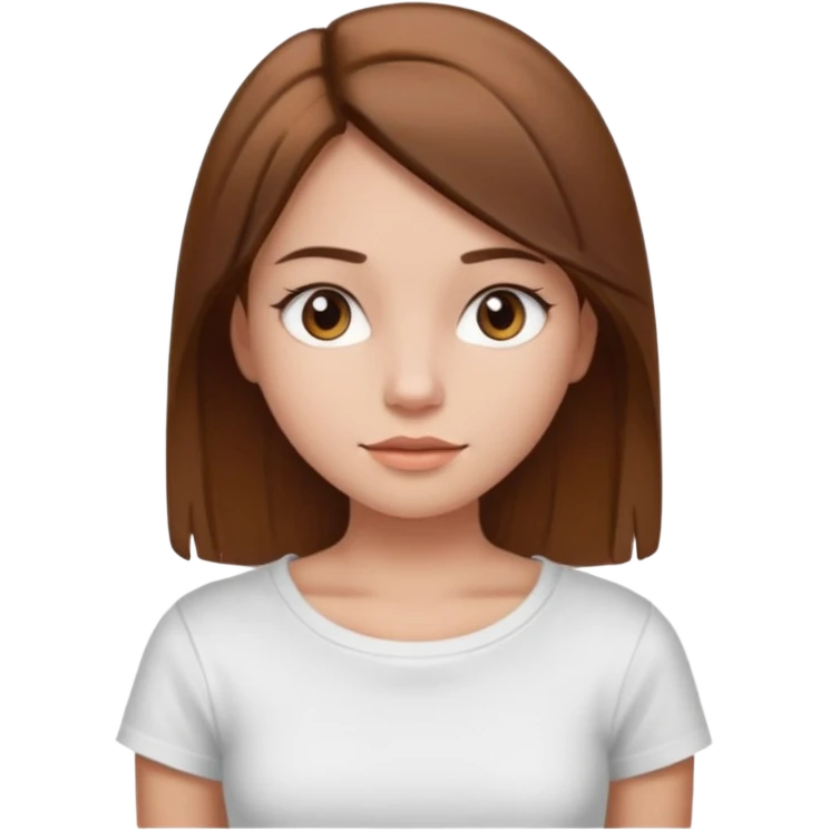 girl with brown straight hair, clean girl, trapless white t-shirt emoji