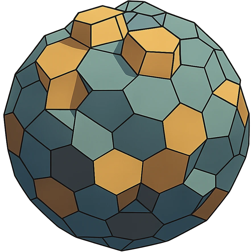 a sphere made of hexagons, transparent wireframe, the hexagons are extruded to random heights all over the surface of the sphere emoji
