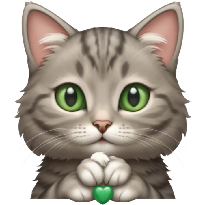 A high-resolution photo-realistic digital illustration of a grey tabby cat kitten, chest upward emoji