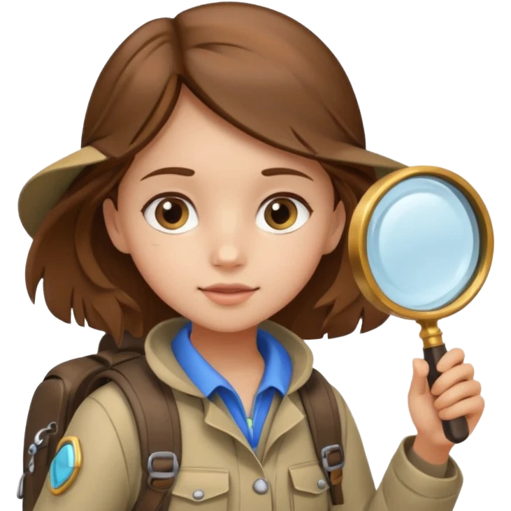 Explorer young girl with backpack and magnifying glass emoji