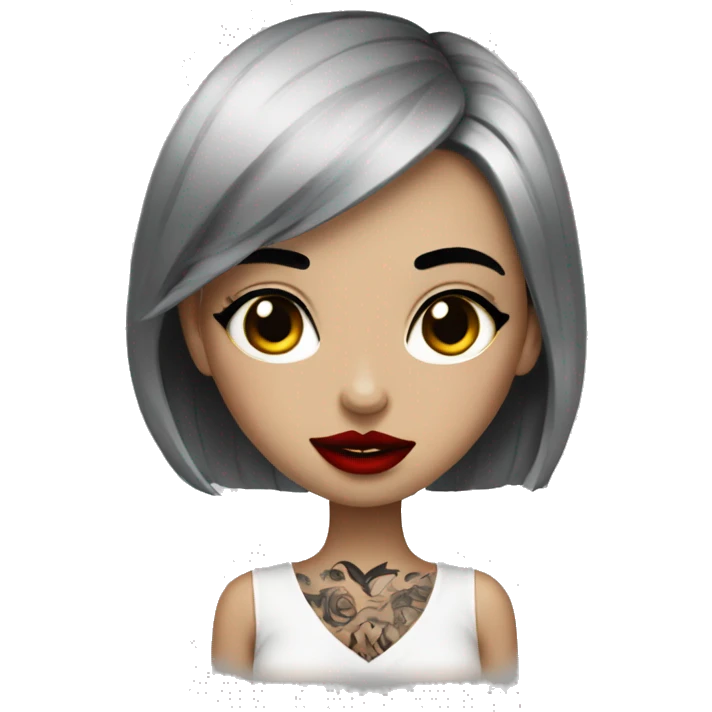 Pale black haired girl with black tattoos on body wearing red lipstick  emoji