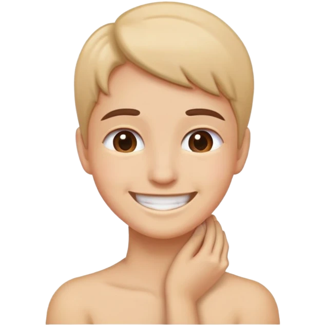 Someone holding their neck while smiling  emoji
