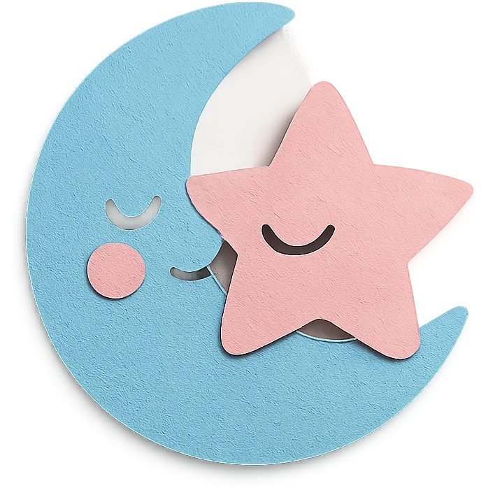 cute blue crescent moon hugging a pink star, soft pastel palette, no arms or legs, full body, paper craft style emoji