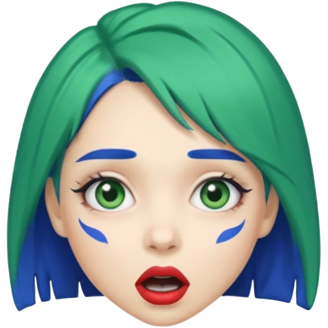 girl with green hair, blue lipstick, surprised expression emoji