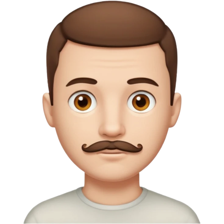 Pale man with short buzz cut brown hair with chin beard and mustache brown eyes emoji
