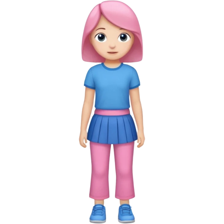 A young child with pants ☺️👖and a skirt and pink pants and blue shirt emoji
