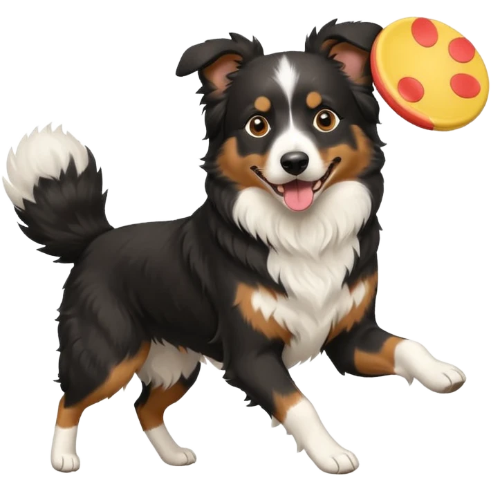 Tri color black Aussie Shepherd with frisbee  emoji