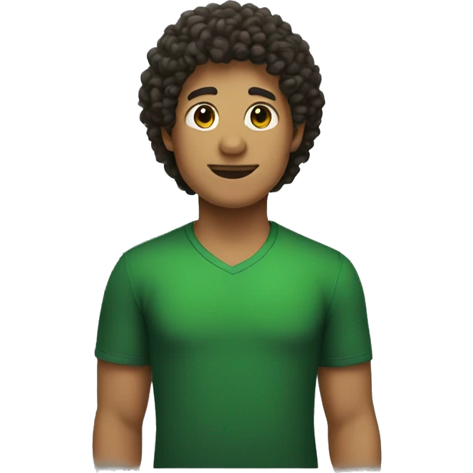 a guy with curly hair in a black shirt and a green triangle on it emoji