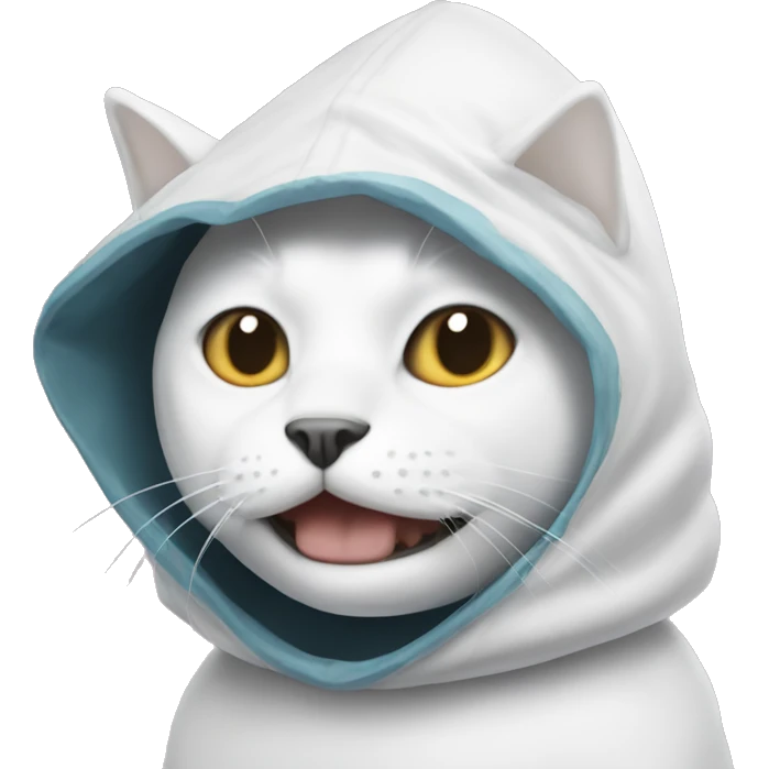 White cat with shark hood emoji
