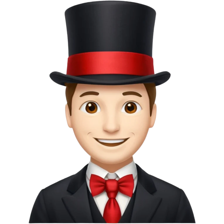 Man in top hat & long red tie, smile emoji