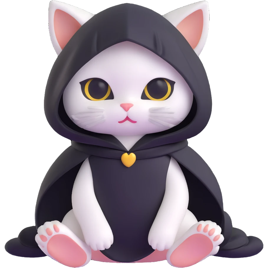 white baby cat wearing a black mini dress and black veil, sitting pose emoji