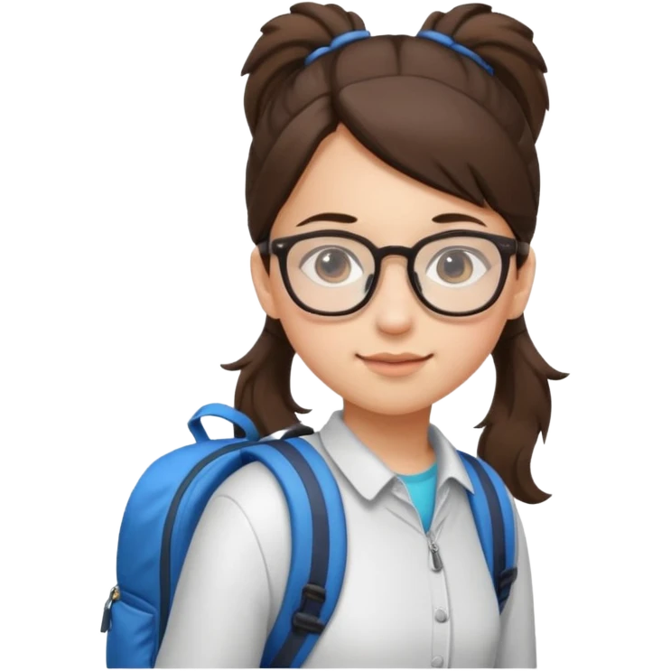 student brunet kid girl, ponytail wearing glasses with backpack emoji