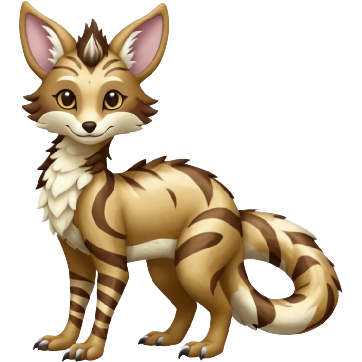 Feral Rare Fantasy   caramel-brown and vanilla-cream swirled dessert-like plush fur  Vernid-Sergal-Genet-Trico-species by LiLaiRa, random markings, tufted tail, tufted ears, full body emoji