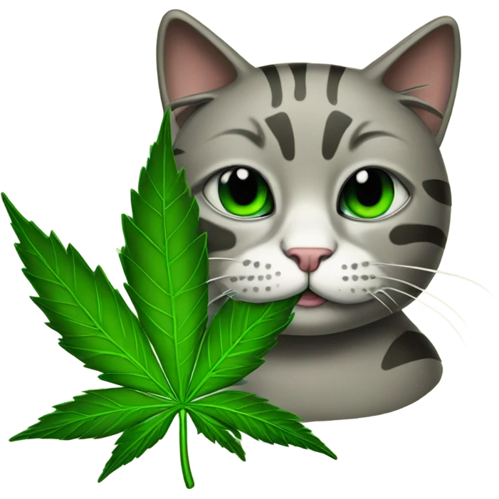 Stoner kitty with hemp leaf smoking  emoji
