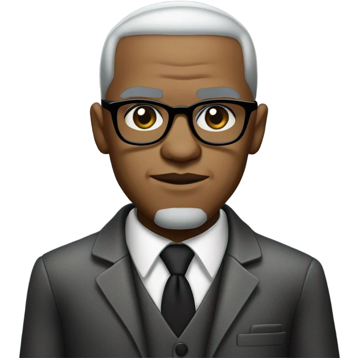 Malcolm x  with small round face and suit and glasses and buzz cut and small black eyes and small gray beard and small black eyes and wrinkled forehead emoji
