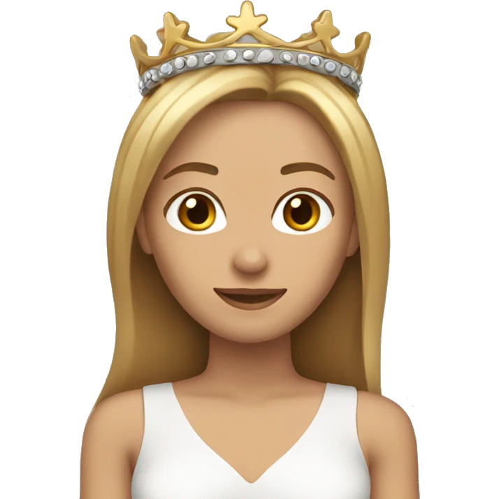 Female, fair skin, straight long light brown with blonde highlights and slight curl in the end hair, wearing a crown emoji