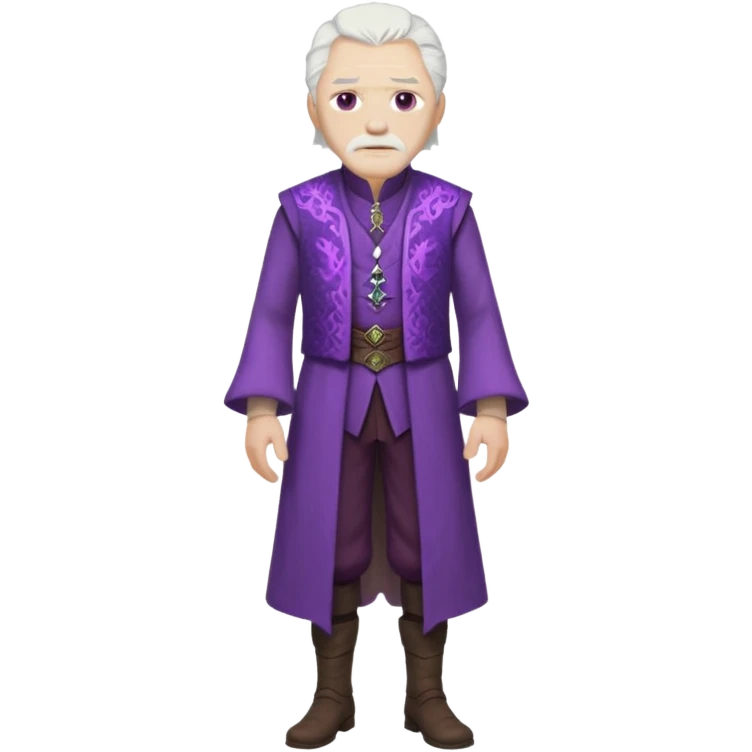a white haired old man with purple eyes standing, full body, in Targaryen themed clothes, clothes aren't purple  emoji