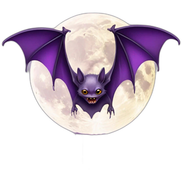 purple dripping vampire bat wings flying in front of white yellow large realistic color full moon emoji