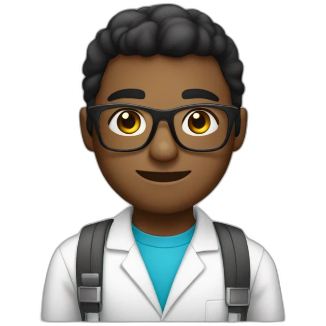 joven de cabello negro con lentes y bata de laboratorio emoji