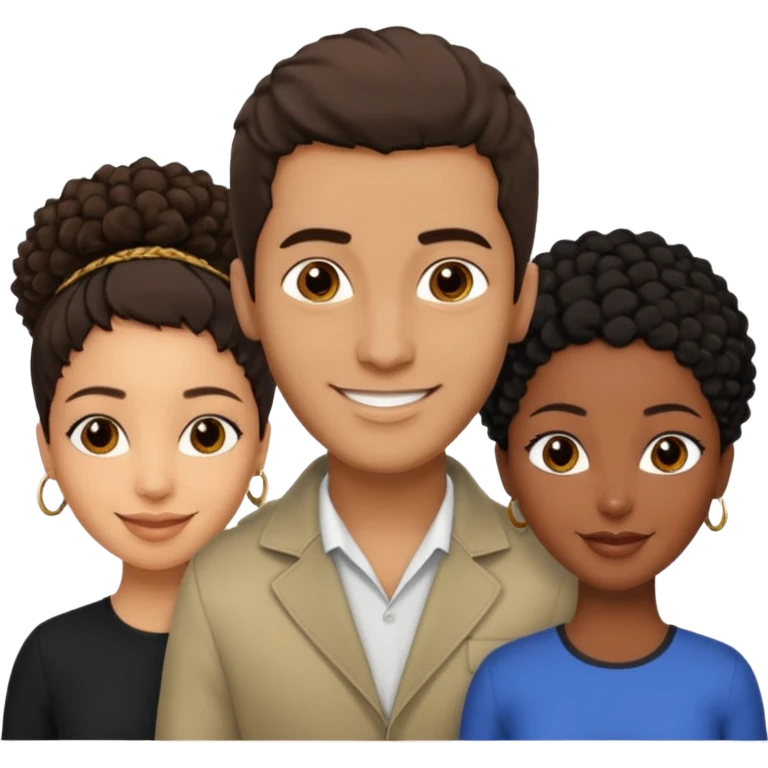  middle Eastern man with short brown hairwith two black african women both are African one is light skin black and one is medium tone black with african hair styles emoji