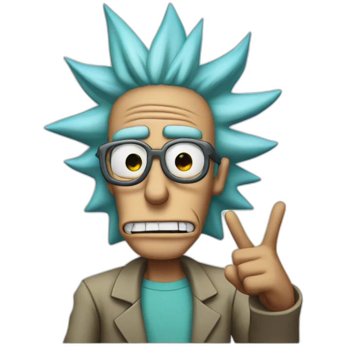 Rick Sanchez with glasses and one finger up emoji