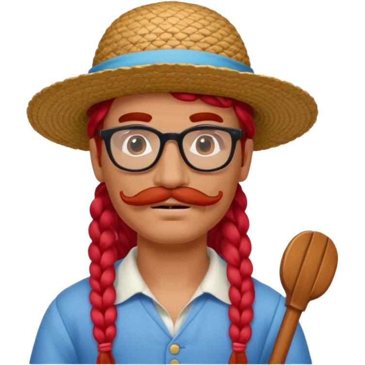 venice gondolier with long red braided hair, iconic hat, normal glassess and red mustache emoji