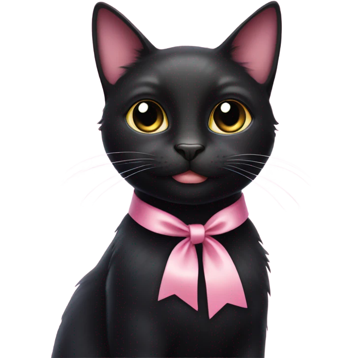 Black cat wearing a pastel pink bow emoji