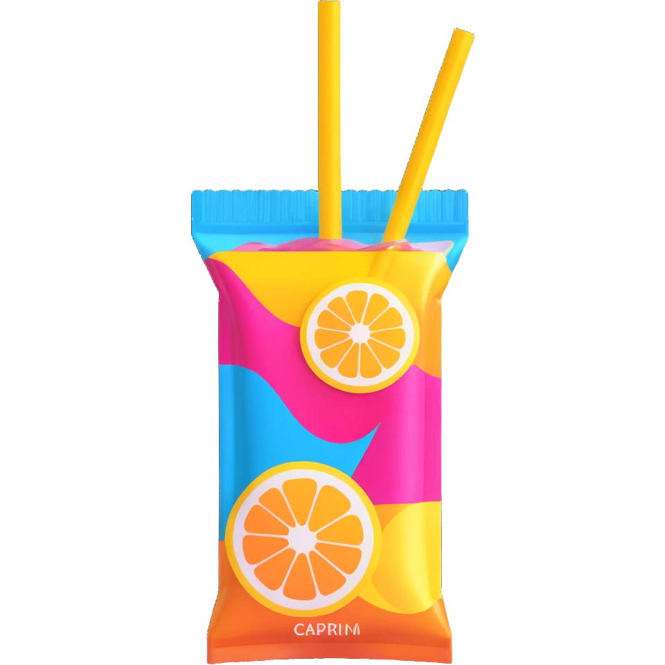Capri Sun juice pouch with straw, playful and colorful emoji