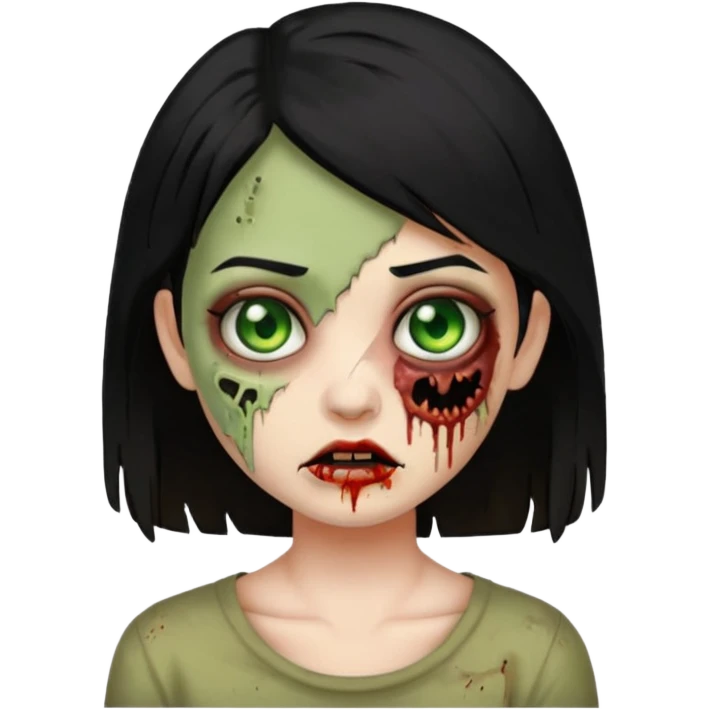 franjinha, zombie, emoji, menina, cabelo preto emoji