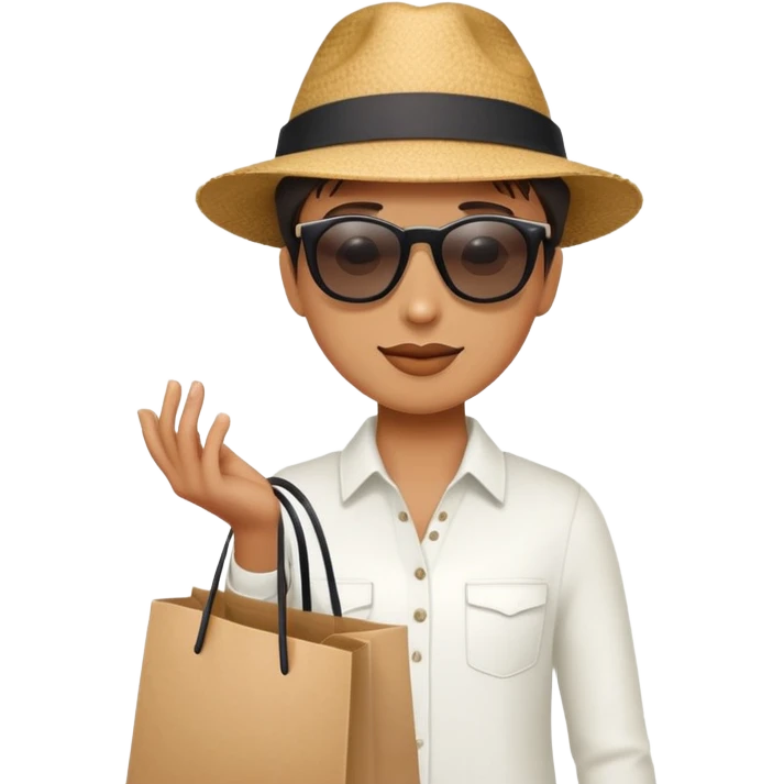mystery shopper wearing sunglasses and a hat, holding a shopping bag emoji