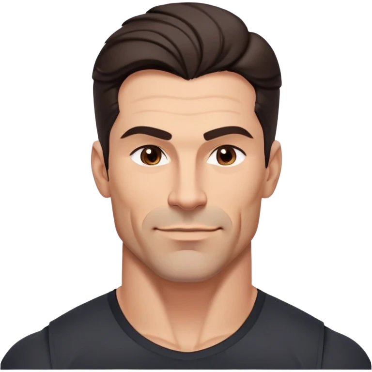 Muscular buff man in his 40s with youthful appearance, light brown skin, elongated face, defined jawline, attractive smirk, medium dark eyes, arched eyebrows, straight nose, strong broad shoulders, medium wavy dark hair with modern style, wearing a black buttoned-up shirt emoji