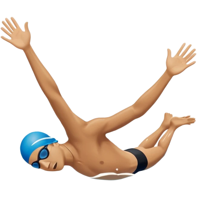 Create a simple, clean emoji of a swimmer diving into a swimming pool, mid-air, arms extended forward, water splash below. Flat design, bright colors, minimal details, emoji style emoji