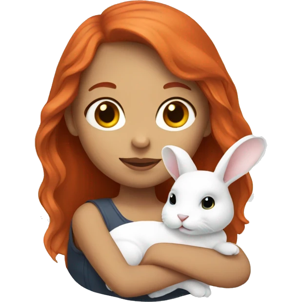 Red haired girl holding white bunny  emoji